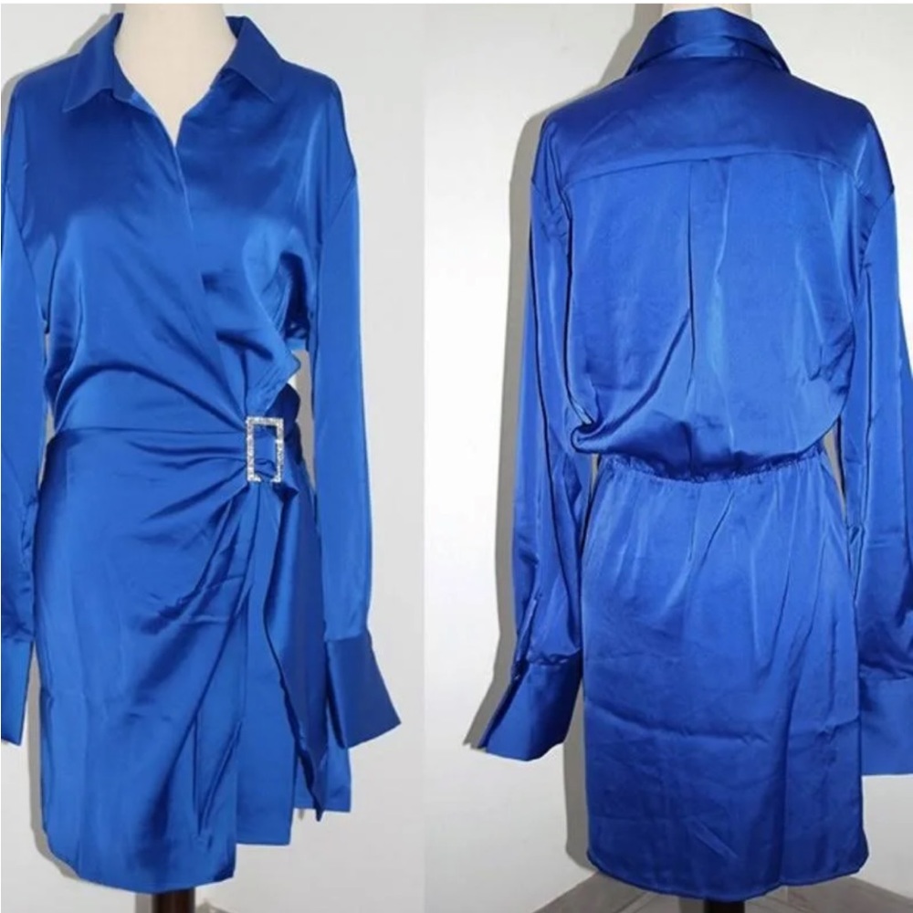 House of Harlow 1960 Blue Satin Dress with Belt